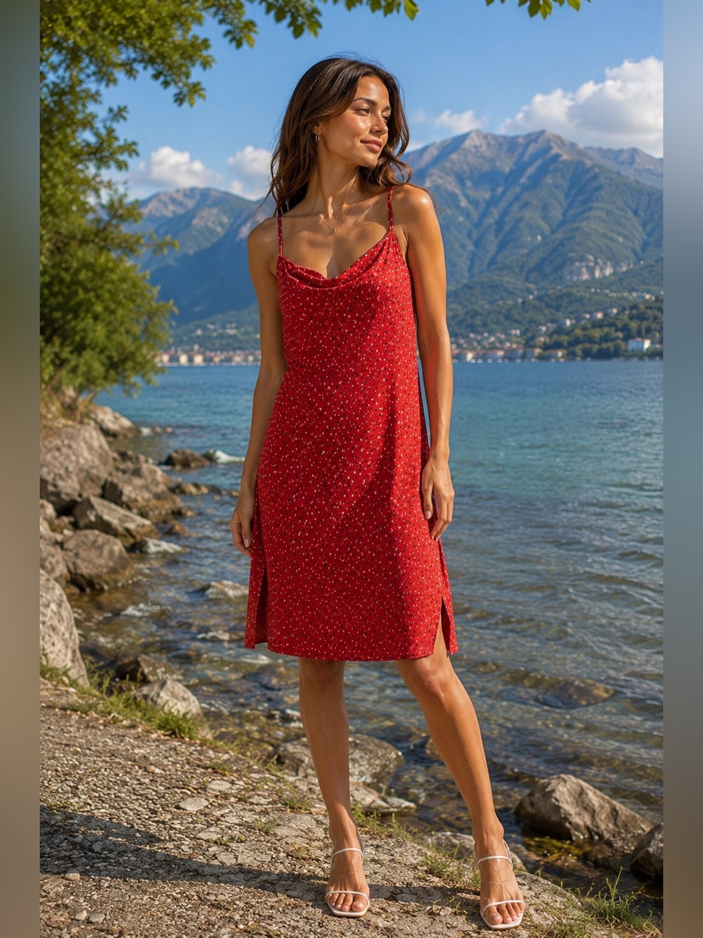 Red Floral Cowl Neck Midi Dress NWT Style Size S